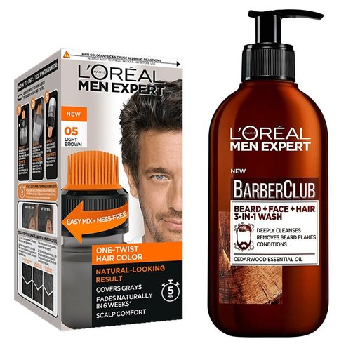 L\'oreal Paris Men Expert PROMO PACK Beard, Face & Hair Wash 200ml & One-Twist Hair Colour No 05 Light Brown, 50ml