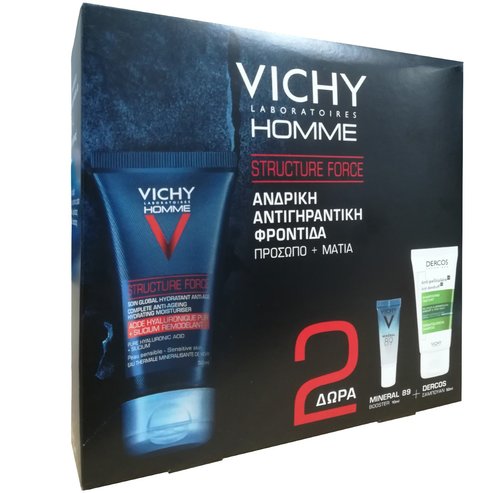 Vichy PROMO PACK Homme Structure Force & Подарък Vichy Mineral 89 Booster 10ml & Vichy Dercos Shampoo Anti-Dandruff Dry Hair 50ml