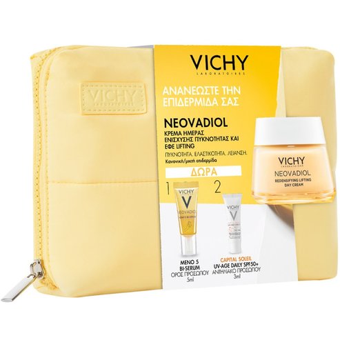 Vichy Promo Neovadiol Peri-Menopause Redensifying Plumping Day Cream Normal Combination Skin 50ml & Подарък Meno 5 Bi-Serum 5ml & Capital Soleil Spf50+, 3ml & торбичка 1 бр