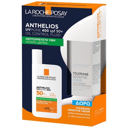 La Roche-Posay Promo Anthelios UVMune 400 Oil Control Fluid Spf50+, 50ml & Подарък Toleriane Sensitive Moisturiser Cream 15ml