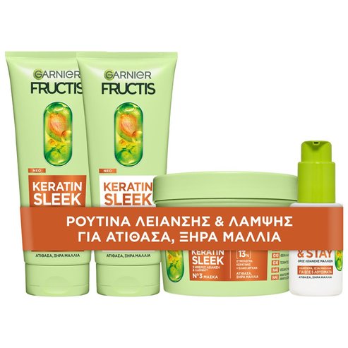 Garnier Promo Fructis Keratin Sleek Shampoo 200ml & Conditioner 200ml & Keratin Fructis Sleek & Stay Serum 100ml & Fructis Keratin Sleek Mask 370ml