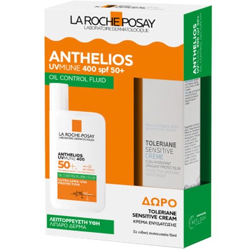 La Roche-Posay Promo Anthelios UVMune 400 Oil Control Fluid Spf50+, 50ml & Подарък Toleriane Moisturiser Sensitive Cream 15ml