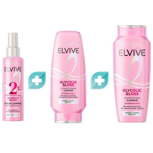 L\'Oreal Paris Promo Elvive Glycolic Gloss Leave-In Serum 150ml & Conditioner 300ml & Shampoo 400ml