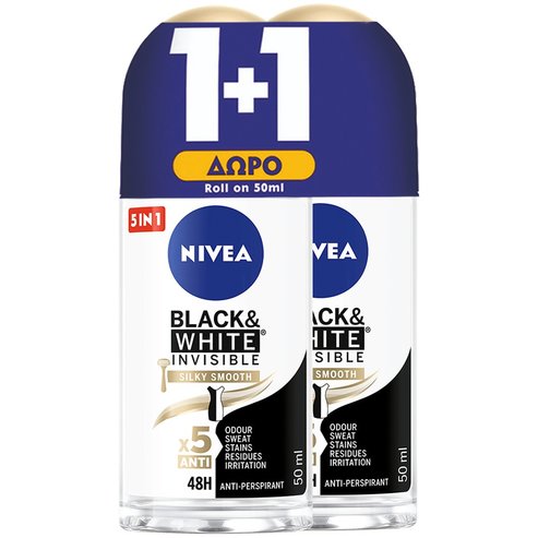 Nivea PROMO PACK Black & White Invisible Silky Smooth 48h Protection Deo Roll-on 2x50ml