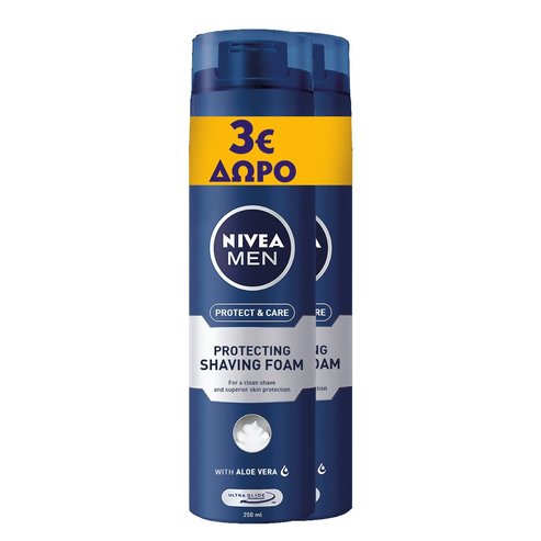 Nivea Shaving Foam Protect And Care Aloe Vera Мъжка пяна за бръснене с алое вера 2x250 ml на специална цена