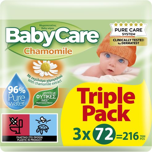 BabyCare Chamomile Baby Wipes Triple Pack 216 бр (3x72 бр)