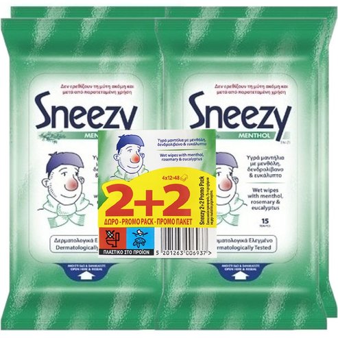 Sneezy Promo Menthol Wet Wipes 48 бр (4x12 бр)