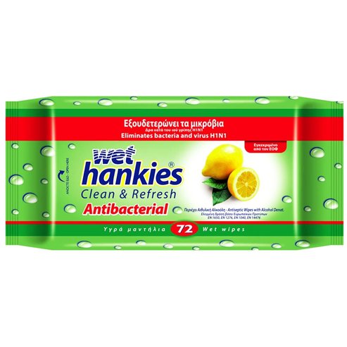 Wet Hankies Clean & Protect Antibacterial Lemon Scent Течни антибактериални кърпички 72бр
