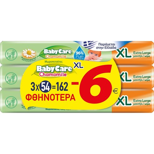 BabyCare Chamomile Baby Wipes XL Бебешки кърпички с екстракт от лайка 3x54 Парчета