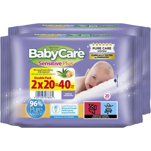 BabyCare Promo Sensitive Plus Pure Water Baby Wipes 40 Парчета (2x20 Парчета)