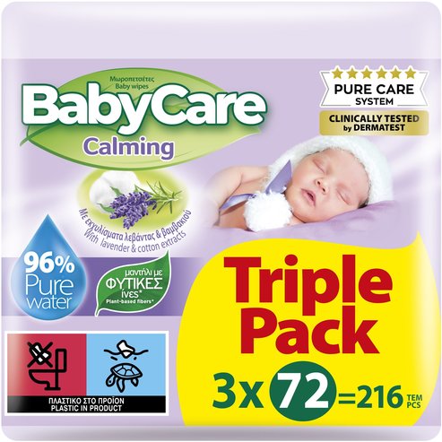 BabyCare Calming Pure Water Lavender Baby Wipes Triple Pack 216 бр (3x72 бр)