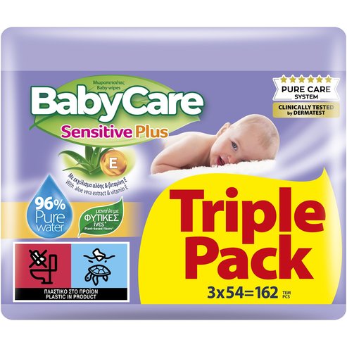 BabyCare Sensitive Plus Baby Wipes Triple Pack 162 бр (3x54 бр)