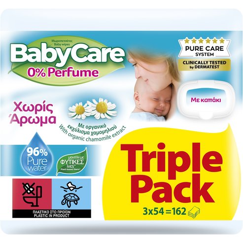 BabyCare 0% Perfume with Chamomile Wipes Triple Pack 162 бр (3x54 бр)