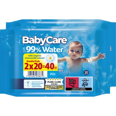 BabyCare 99% Water Baby Wipes 40 бр (2x20 бр)
