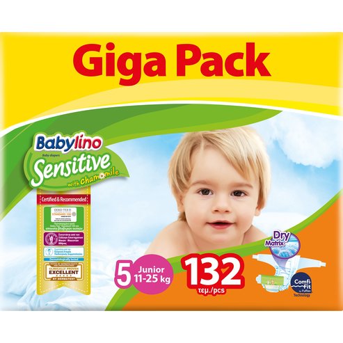 Babylino Sensitive Giga Pack Junior Νο5 (11-25kg) Бебешки пелени 132 броя