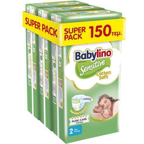 Babylino Sensitive Cotton Soft Super Pack Mini Νο2 (3-6kg) 150 бр (3x50 бр)