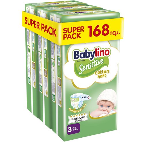 Babylino Sensitive Cotton Soft Super Pack Midi Νο3 (4-9kg) 168 бр (3x56 бр)