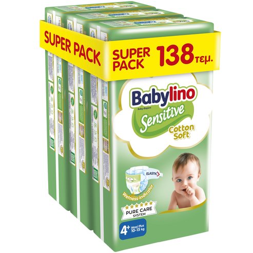 Babylino Sensitive Cotton Soft Super Pack Maxi Plus Νο4+ (10-15kg) 138 бр (3x46 бр)