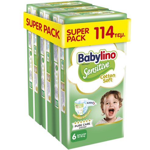 Babylino Sensitive Cotton Soft Super Pack Extra Large Νο6 (13-18kg) 114 бр (3x38 бр)