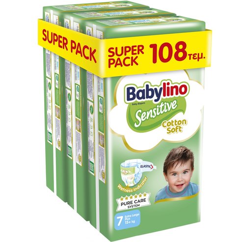 Babylino Sensitive Cotton Soft Super Pack Extra Large Plus Νο7 (15+ kg) 108 бр (3x36 бр)