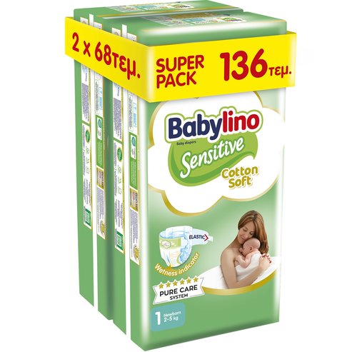 Babylino Sensitive Cotton Soft Super Pack Newborn Νο1 (2-5kg) 136 бр (2x68 бр)
