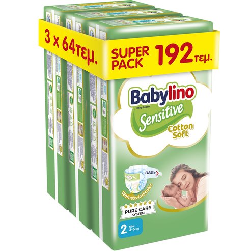 Babylino Комплект Sensitive Cotton Soft Mini Νο2 (3-6kg) 192 бр (3x64 бр)