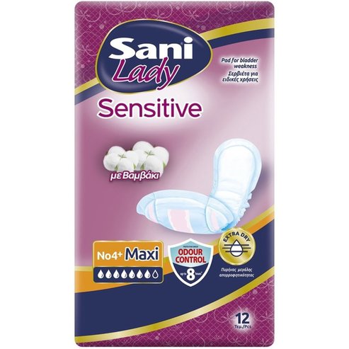 Σερβιέτες Ακράτειας με βαμβάκι Sani lady Sensitive Maxi No4+ 12 τεμ