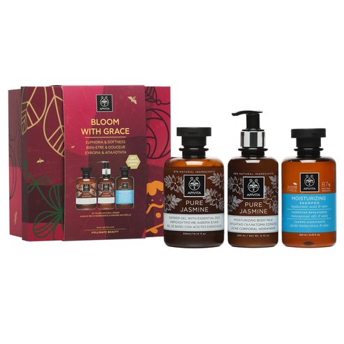 Apivita PROMO PACK Bloom With Grace Pure Jasmine Shower Gel 300ml & Body Milk 200ml & подарък Moisturizing Shampoo 250ml