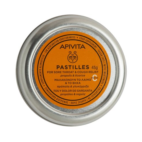 Apivita Pastilles Propolis & Licorice for Sore Throat & Cough Relief 45gr