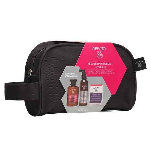 Apivita Rescue Hair Loss Kit Women\'s Tonic Shampoo 250ml & Hair Loss Lotion 150ml & Caps for Hair 30caps & Практична тоалетна ча