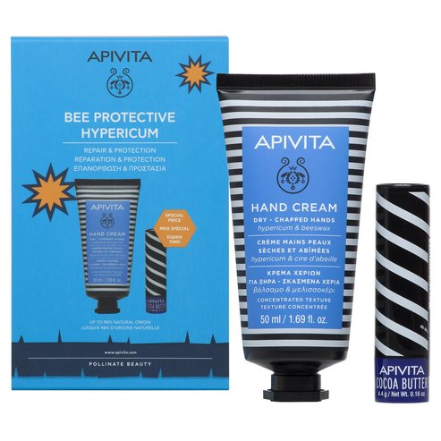 Apivita Happy Hands & Merry Kisses Крем за ръце Hypericum Крем за ръце 50ml & Грижа за устни Какаово масло Spf20, 4.4g на специа