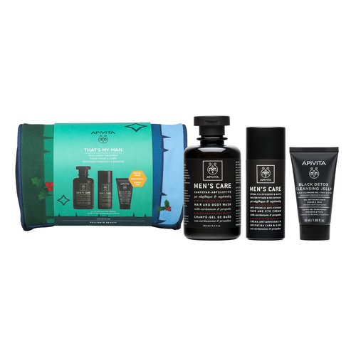 Apivita Promo Mens Care Hair & Body Wash 250ml,Anti-Wrinkle Anti-Fatique Face & Eye Cream 50ml,Black Detox Cleansing Jelly 50ml