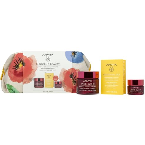 Apivita Promo Blooming Beauty Wine Elixir Lift Light Day Cream 50ml & Δώρο Renewing Lift Night Cream 15ml & Beessential Oils 1.6ml & Тоалетна чанта
