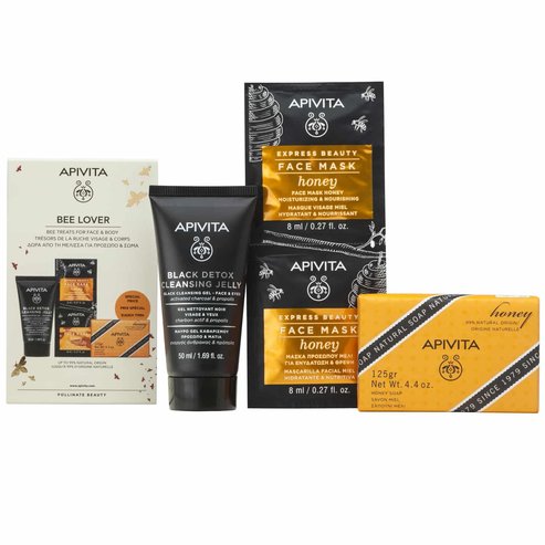 Apivita PROMO PACK Bee Lover Black Detox Cleansing Jelly 50ml & Express Beauty Moisturizing Face Mask Honey 2x8ml & Natural Honey Soap 125g на специална цена