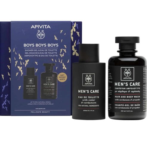 Apivita PROMO PACK Mens Care Eau de Toilette with Cedar & Cardamom 100ml & Подарък Shampoo, Shower Gel with Cardamom & Propolis 250ml