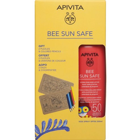 Apivita Promo Bee Sun Safe Hydra Sun Kids Lotion Spf50, 200ml & Подаръчен пъзел 2 части и бои за дърво 5 части