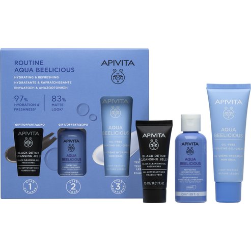 Apivita Promo Aqua Beelicious Oil-Free Hydrating Gel-Cream Spf30, 40ml & Подарък Perfecting & Hydrating Toner 50ml & Подарък Black Cleansing Gel Face & Eyes 15ml
