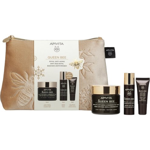 Apivita Queen Bee Promo Absolute Anti-Aging & Regenerating Light Texture Cream 50ml & Подарък Redefining Serum 10ml & Подарък Reviving Eye Cream 5ml & торбичка 1 бр
