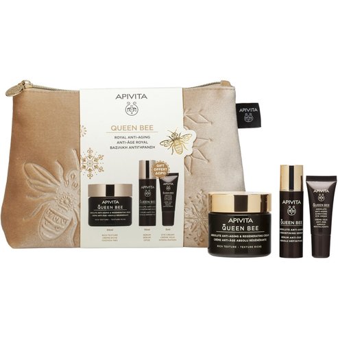 Apivita Queen Bee Promo Absolute Anti-Aging & Regenerating Rich Texture Face Cream 50ml & Подарък Redefining Serum 10ml & Подарък Reviving Eye Cream 5ml & торбичка 1 бр
