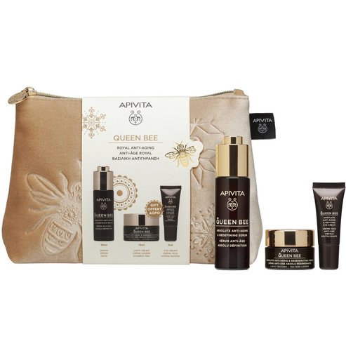 Apivita Queen Bee Promo Absolute Anti-Aging & Redefining Serum 30ml & Подарък Regenerating Light Texture Cream 15ml & Подарък Reviving Eye Cream 5ml & Подарък торбичка 1 бр