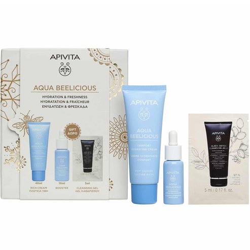 Apivita Promo Aqua Beelicious Comfort Hydrating Cream Rich Texture 40ml & Подарък Refreshing Hydrating Face Booster 10ml & Подарък Black Detox Cleansing Jelly 5ml