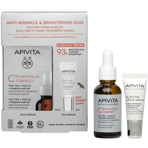 Apivita Promo Bee Tech Concentrates C15 Propolis Correct Serum 30ml & Подарък 5-Action Eye Serum With White Lily 5ml