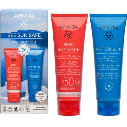 Apivita Promo Bee Sun Safe Hydra Fresh Face & Body Milk Spf50 & After Sun Cool & Sooth Face & Body Gel-Cream With Fig, Aloe & Propolis Travel Size 100ml