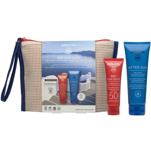 Apivita Promo Bee Sun Safe Anti-Spot & Anti-Age Defence Face Cream Spf50 Tinted 50ml & Подарък After Sun Cool & Sooth Face & Body Gel-Cream Travel Size 100ml & Подарък торбичка 1 бр