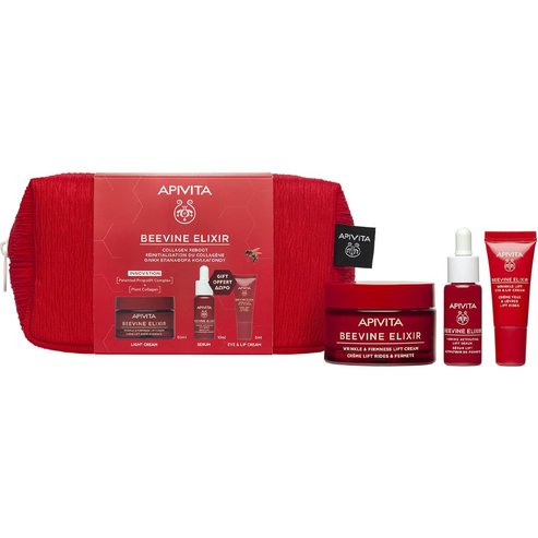 Apivita Promo Beevine Elixir Wrinkle & Firmness Lift Cream Light Texture 50ml & Подарък Firming Activating Lift Serum 10ml & Подарък Wrinkle Lift Eye & Lip Cream 5ml & Несесер 1 Брой