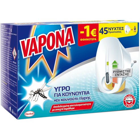Vapona Електрическо устройство с регулатор на силата на звука 1 брой и течност против комари, резервна 1x18ml