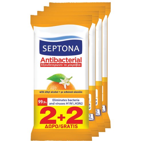Septona PROMO PACK Antibacterial Wipes Orange Антибактериални кърпички с аромат на портокалово цвете 4x15 Wipes