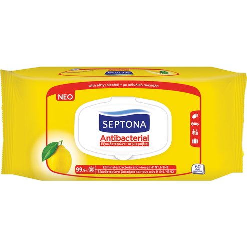 Septona Antibacterial Refresh Antiseptic Антибактериални кърпички с лимон 60 Wipes