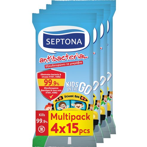 Septona Antibacterial Kids On The Go Wet Wipes 60 бр (4x15 бр)