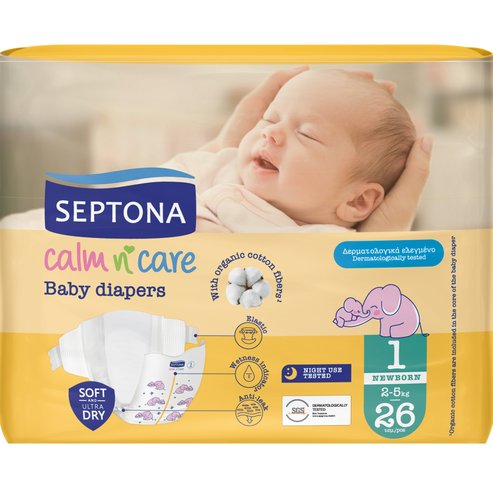 Septona Calm n\' Care Baby Diapers Newborn No1 (2-5kg) 26 бр